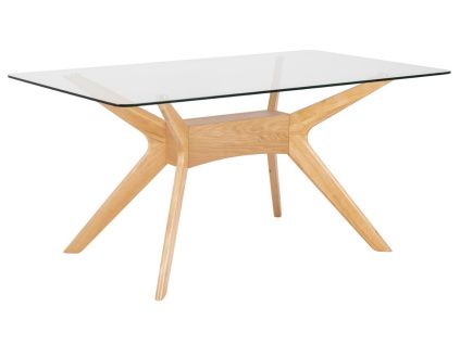Skleněný jídelní stůl Somcasa Della 160 x 90 cm s dubovou podnoží