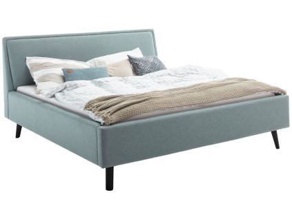Modro zelená látková dvoulůžková postel Meise Möbel Frieda 140 x 200 cm s černou podnoží