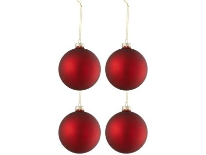 Set čtyř červených skleněných vánočních ozdob J-Line Nien 10 cm