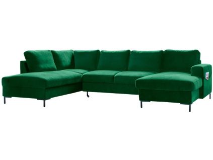 Sametová rozkládací pohovka Lofty Lilly 303 cm, levá