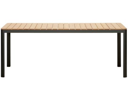 Teakový zahradní jídelní stůl Kave Home Bona s černou podnoží 200 x 100 cm