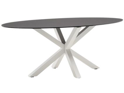 Matně černý skleněný jídelní stůl Kave Home Argo 200 x 100 cm s bílou kovovou podnoží