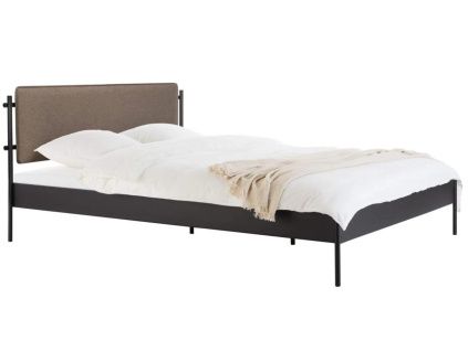 Černá kovová dvoulůžková postel Eton 200 x 200 cm s hnědým čelem a roštem