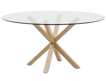 Skleněný jídelní stůl Kave Home Argo 150 cm s přírodní kovovou podnoží