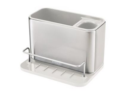 Stříbrno-bílý nerezový stojan na mycí prostředky Surface Sink Tidy