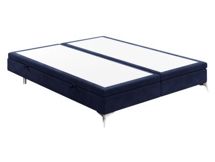 Modrá sametová dvoulůžková postel FIR 200 x 200 cm s úložným prostorem