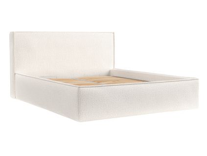 Světle béžová čalouněná dvoulůžková postel LOUNGE L 180 x 200 cm s úložným prostorem