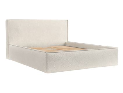 Béžová čalouněná dvoulůžková postel LOUNGE L 200 x 200 cm s úložným prostorem