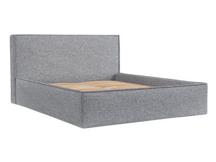 Šedá čalouněná dvoulůžková postel LOUNGE L 180 x 200 cm s úložným prostorem