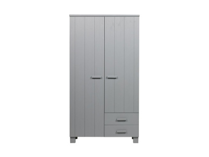 Světle šedá dřevěná šatní skříň Koben 202 x 111 cm se šuplíky