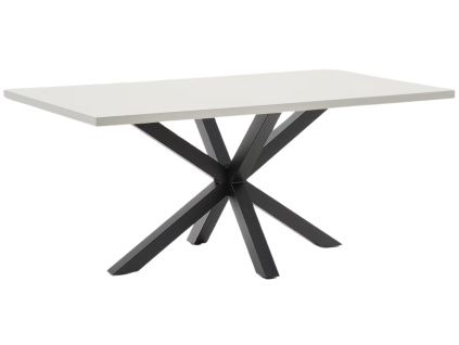 Bílý jídelní stůl Kave Home Argo 180 x 100 cm s černou kovovou podnoží