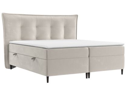 Světle béžová sametová postel boxspring SINAI 180 x 200