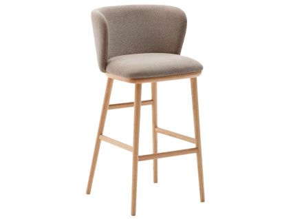 Světle hnědá barová židle Kave Home Ciselia 75 cm s dřevěnou podnoží