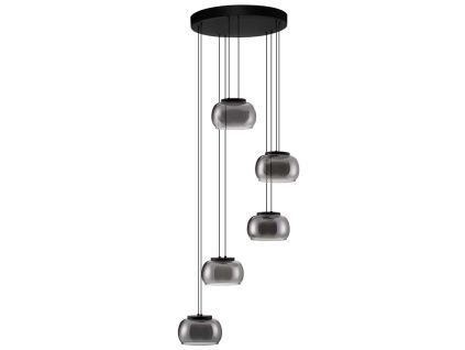 Kouřově šedé skleněné závěsné LED světlo Nova Luce Bios 52 cm