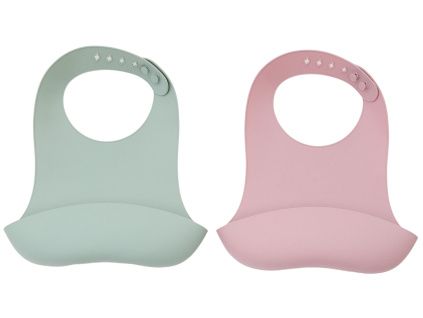 Růžovo-zelený set dvou silikonových bryndáků kave home Lili
