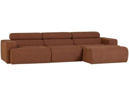 Hnědočervená bouclé rohová pohovka Novi 300 cm, pravá