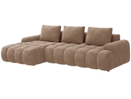 Tmavě béžová sametová rohová rozkládací pohovka Cosmopolitan Design Linz 275 cm, levá