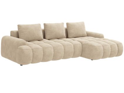 Světle béžová sametová rohová rozkládací pohovka Cosmopolitan Design Linz 275 cm, pravá