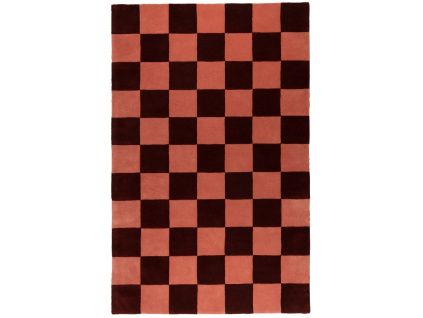 Červeno-růžový vlněný koberec Checks 161 x 253 cm