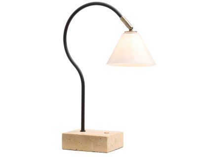 Černá nabíjecí stolní LED lampa Halo Design Question 31 cm s travertinovou podstavou