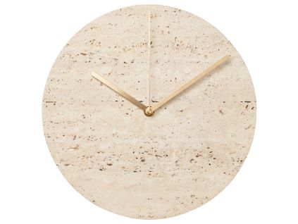 Travertinové nástěnné hodiny Tima 28 cm s tmavou dubovou deskou