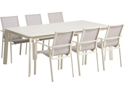 Krémový zahradní set stolu kave home Brela a šesti židlí Canea