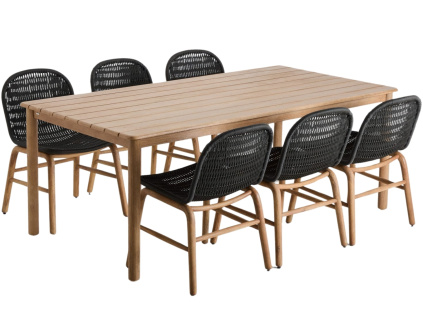 Zahradní set stolu Kave Home Sori a šesti židlí Kave Home Alipa