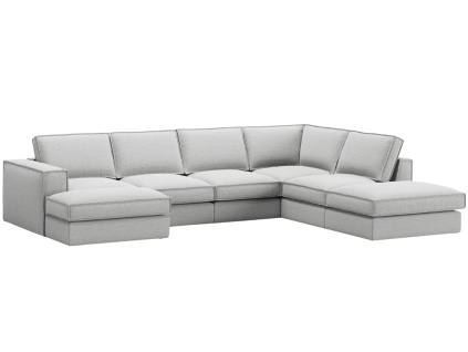 Světle šedá čalouněná rohová pohovka do "U" MICADONI Pola 362 cm, pravá