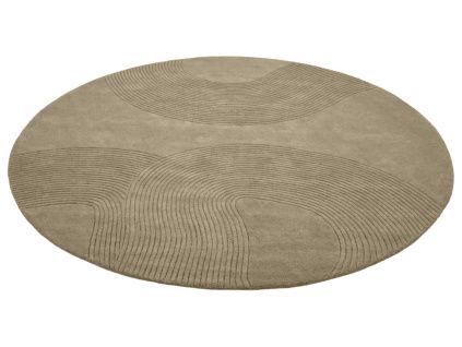 Tmavě béžový vlněný kulatý koberec Zen 250 cm