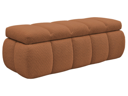 Terakotově oranžová bouclé lavice Denali 144 cm s úložným prostorem