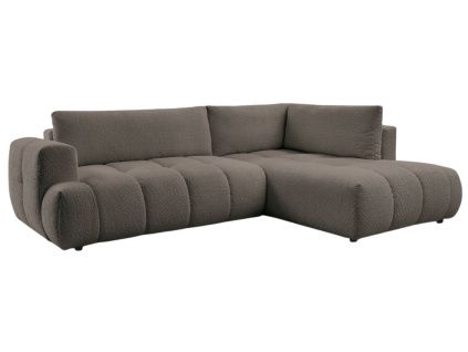 Hnědá bouclé rohová rozkládací pohovka Fuji 282 cm, pravá
