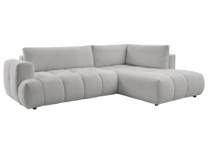Světle šedá bouclé rohová rozkládací pohovka Fuji 282 cm, pravá