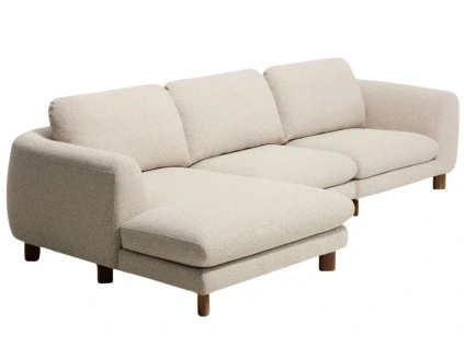 Béžová čalouněná rohová pohovka Kave Home Vera 322 cm s ořechovou podnoží, levá