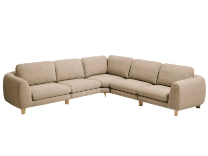 Hnědá čalouněná rohová pohovka Kave Home Vera 330 cm s dubovou podnoží, levá, pravá