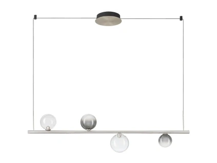 Kouřově šedé skleněné závěsné LED světlo Nova Luce Celso 120 cm se stříbrným zavěšením