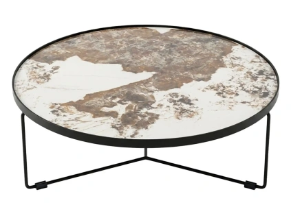 Hnědo-bílý keramický konferenční stolek Affori ⌀90 cm