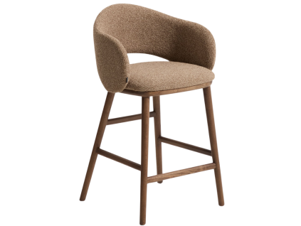 Hnědá čalouněná barová židle Kave Home Maina 66 cm s ořechovou podnoží
