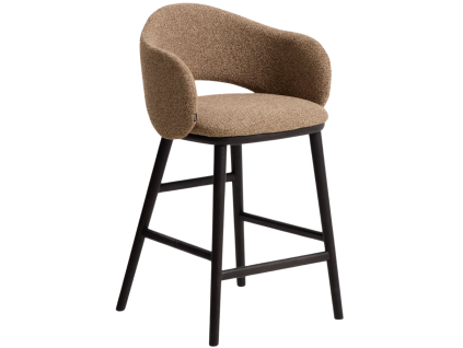 Hnědá čalouněná barová židle Kave Home Maina 66 cm s černou dřevěnou podnoží