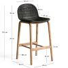 Dřevěná zahradní barová židle kave home Alipa s tmavě šedým výpletem 75 cm