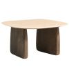 Béžový travertinový odkládací stolek Kave Home Pirita 71 x 70 cm s tmavou podnoží